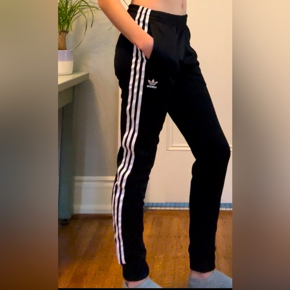 Adidas essentials black and white original joggers, size small. New with tags.
